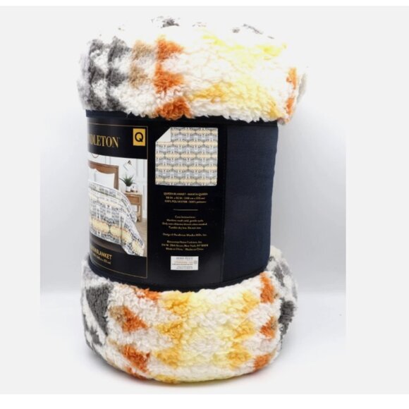 NEW! Pendleton, Arrow Point Gray, Sherpa fleece blanket Queen - Picture 7 of 8